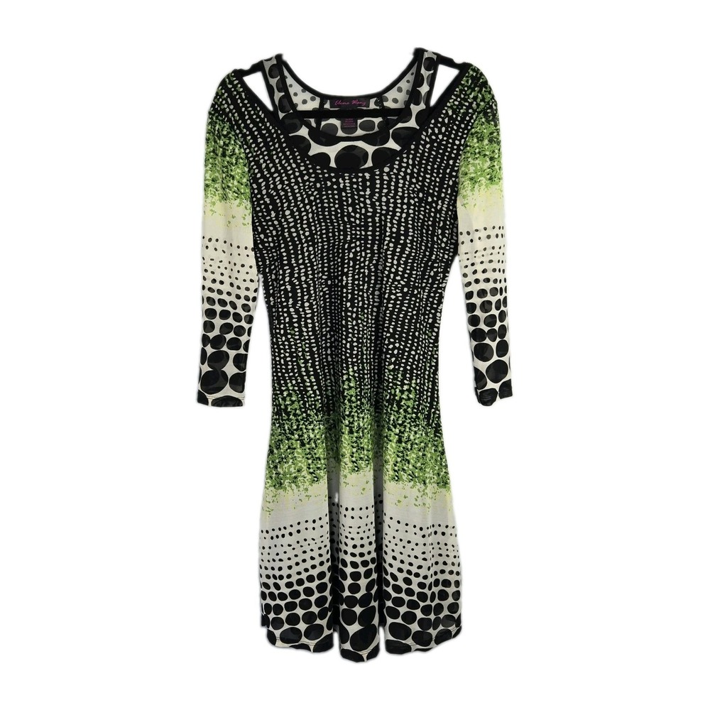 ELENA WANG Anthropologie Mesh Dress Medium Fit Flare Polka Dot Maximalist Femme